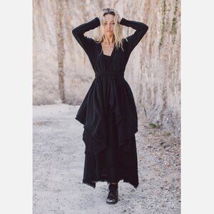 Aya Sacred Wear Black Organic Raw Cotton Wrap Cardigan Mantel Robe Jacket